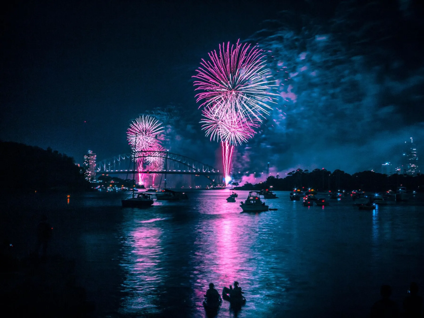 Fireworks over a lake
