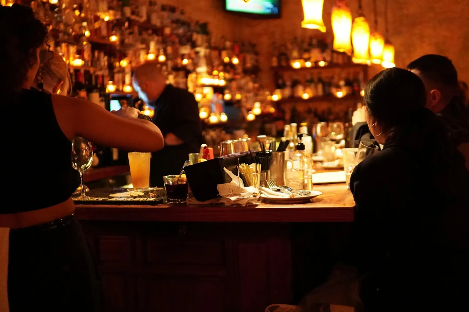 Busy bar with patrons