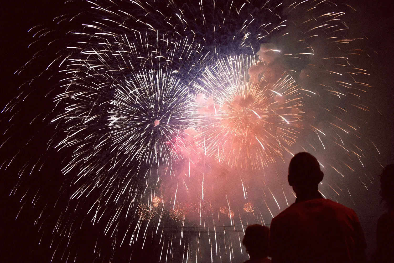 Dad and son enjoying fireworks