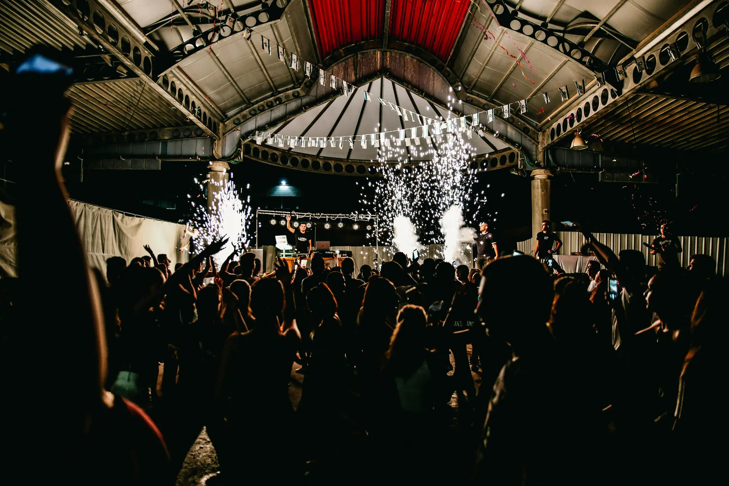 Ice fountains from afar in a club