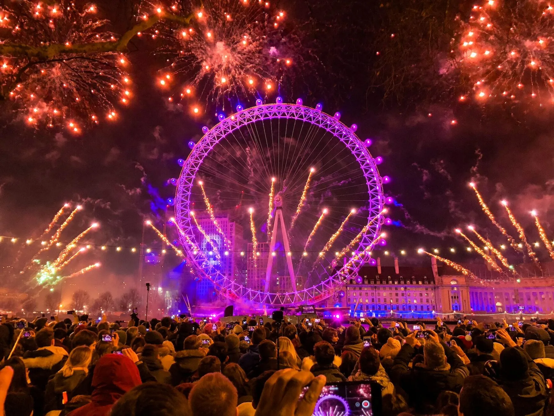 London eye with firework display