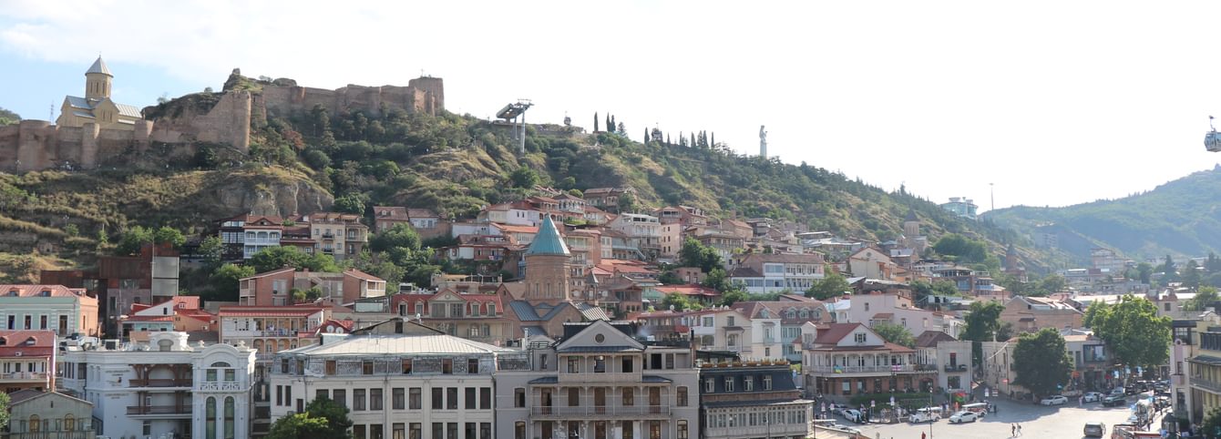 A panoramic view of the historic center of Tbilisi, Georgia.
