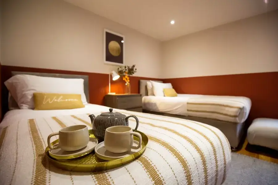 A modern twin bedroom