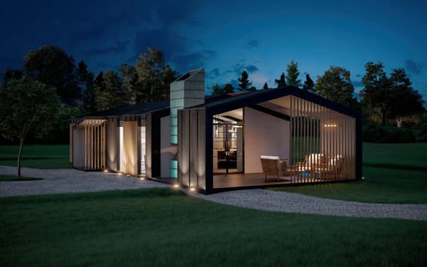 Luxury lodge at night