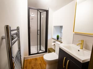 White Willow Apartment | Modern Bathroom With Walk In Shower