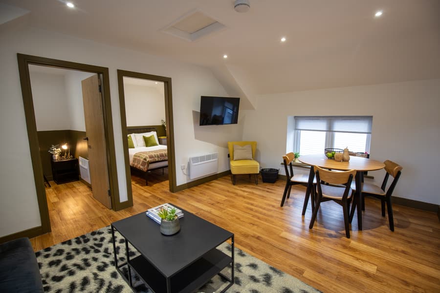 Holiday apartment open plan living.