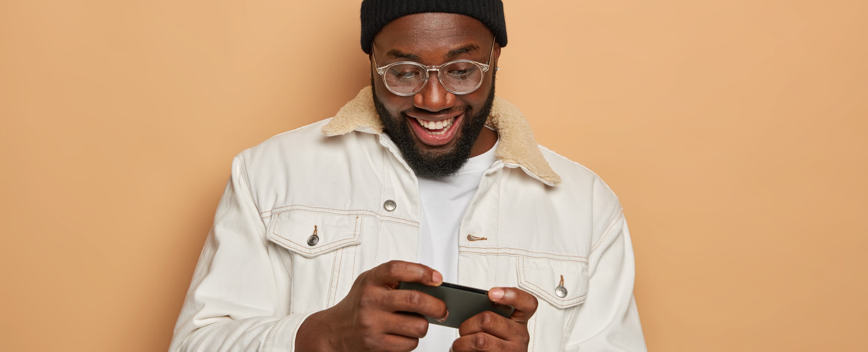 Horizontal shot of black hipster man with positive 2022 02 03 01 18 11 utc