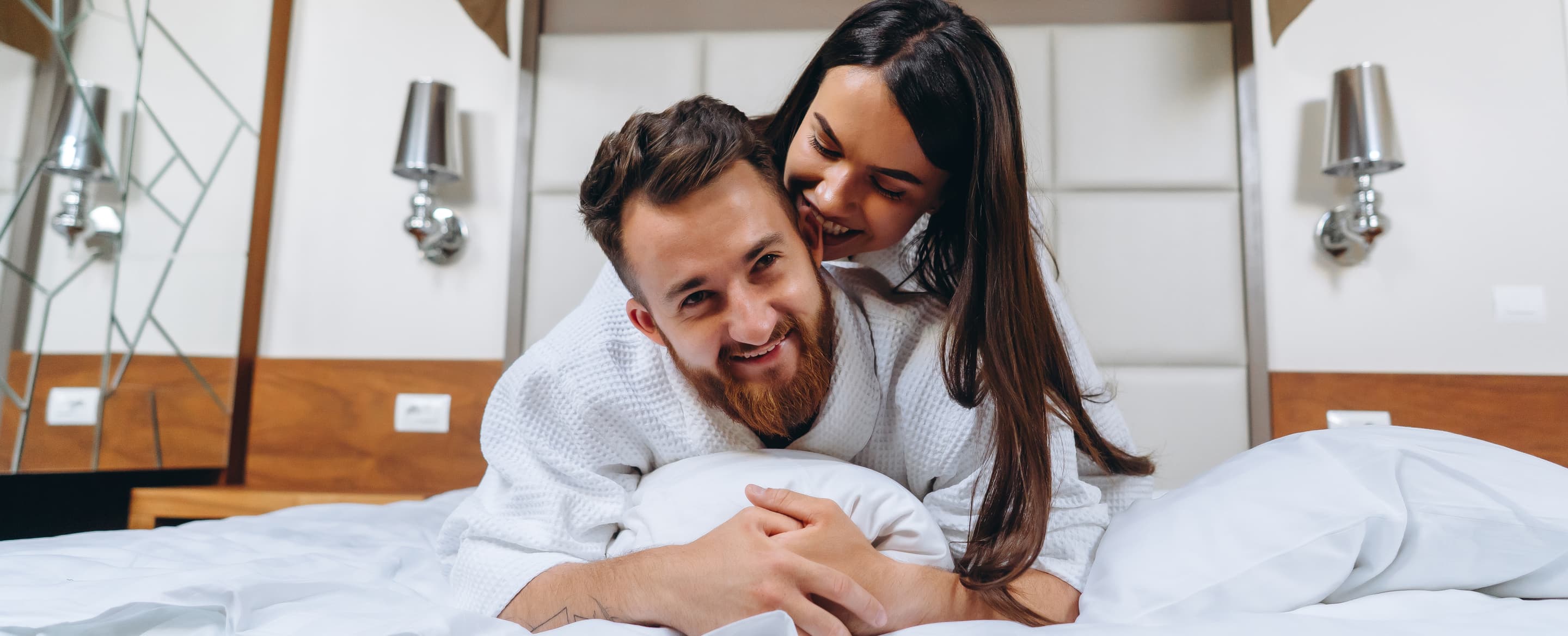 Picture showing happy couple resting in hotel room 3 WB4 ZGY