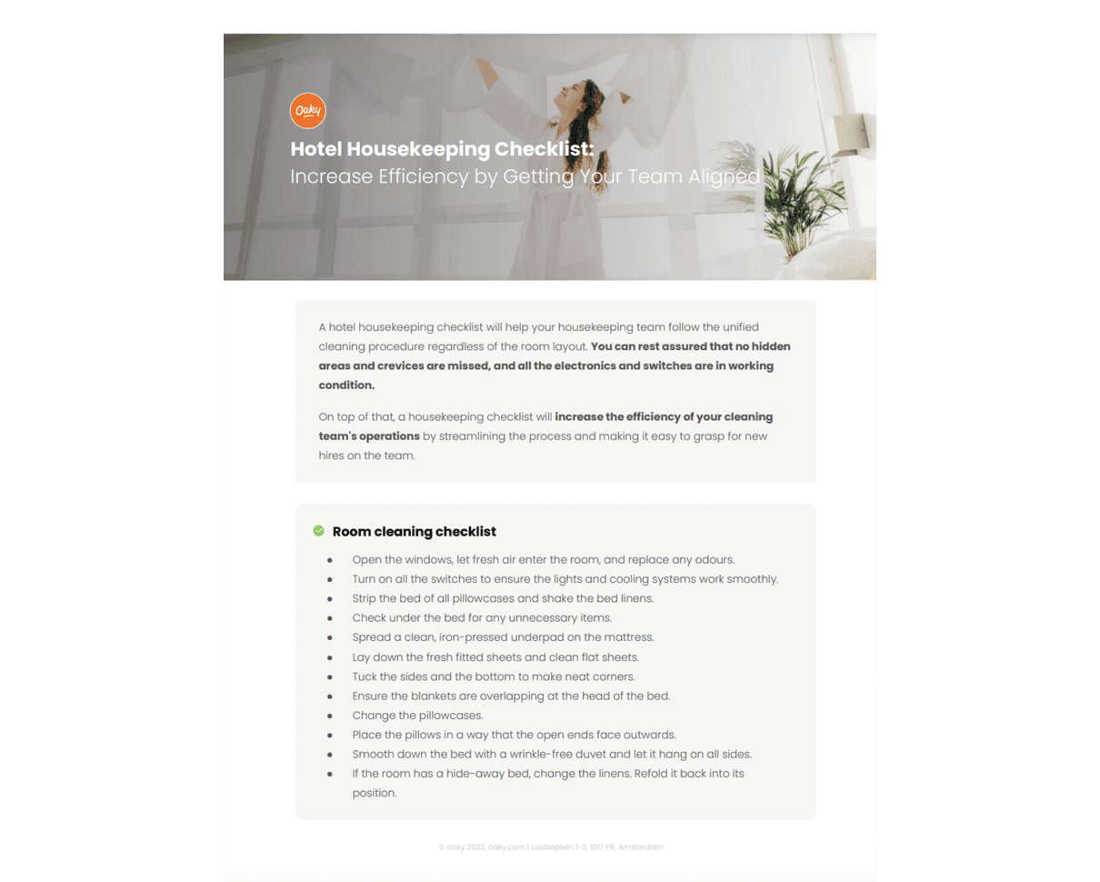 Hotel housekeeping checklist