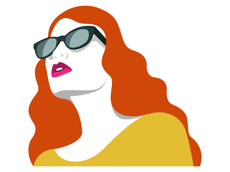 Illustrasjon tegning av kvinne med solbriller