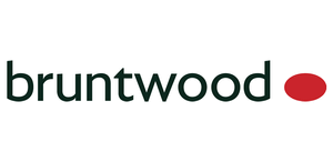 'bruntwood' in lower case, large, black text next to a red oval shape