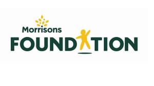 Morrisons in green letters with a yellow flower illustration. Below in large, capital letters reads FOUNDATION. The A is the shape of a yellow stick man drawing