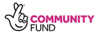 outline drawing of a hand in a fingers crossed position with the words COMMUNITY FUND in pink and black text
