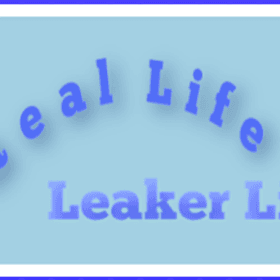 An illustration of coffee, laptop, and headphones that says "Real Life" "Leaker Life".