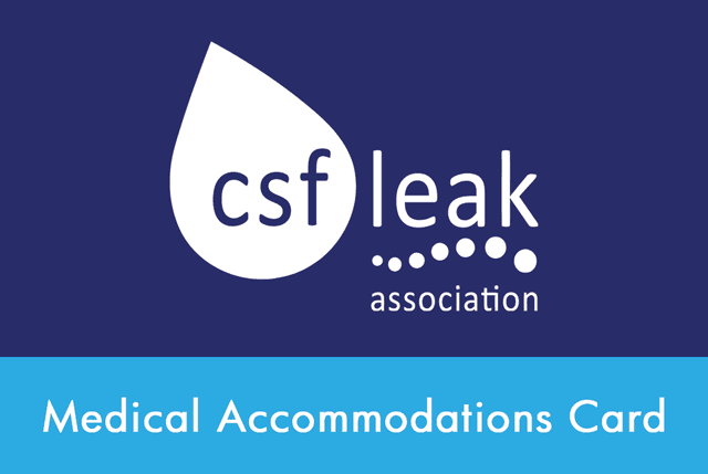 The front of the CSF Leak Association Medical Accommodations Card.