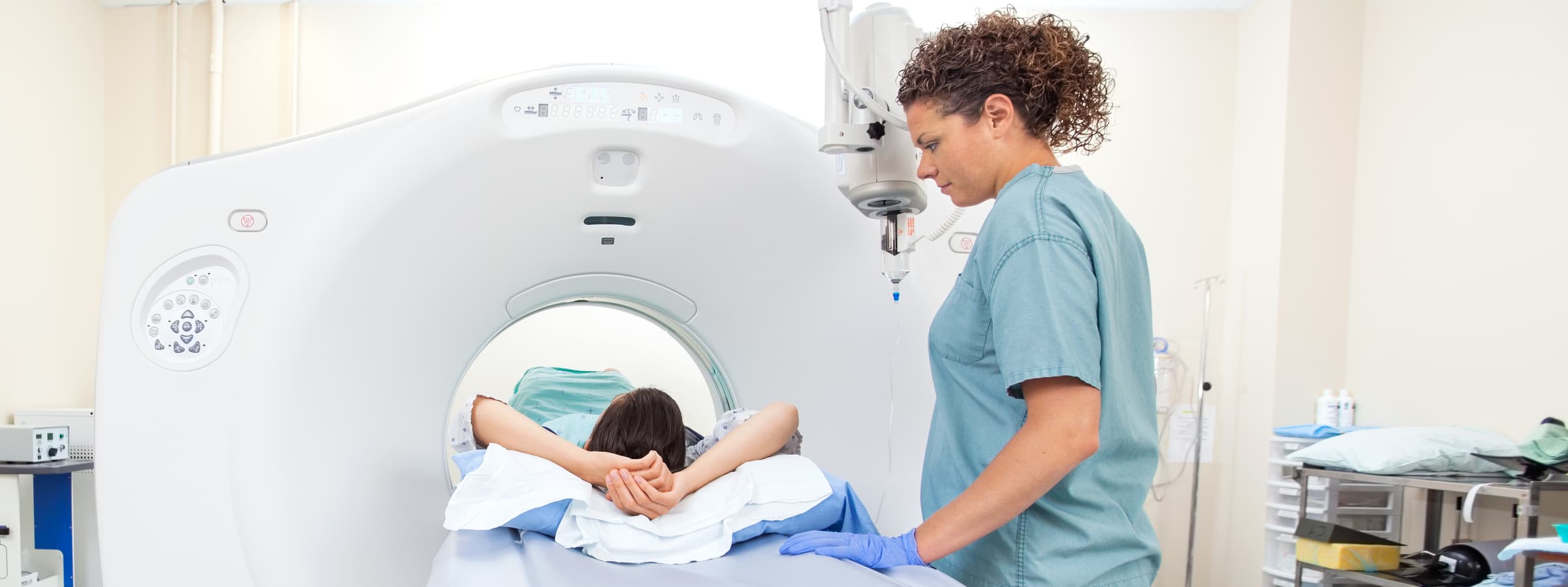 A patient getting a CT scan.