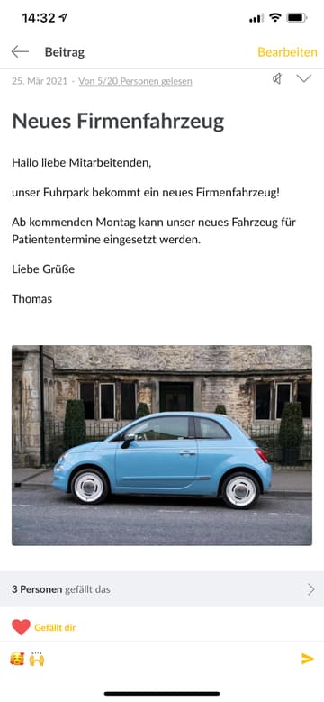 Beitrag in der Pflege App mit neuen Nachrichten