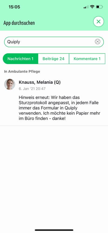 Quiply Mitarbeiter-App Suche in der App