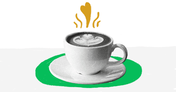 Foto von Kaffee mit Milchschaum Herz grüne Pflanze