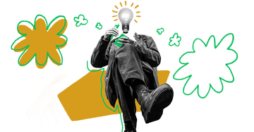 Quiply Mitarbeiter-App Illustration Mensch mit Lampe schreibt in Notizbuch