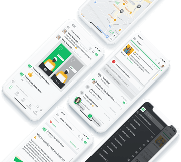 Mehrere Screencast Quiply Mitarbeiter App auf weißem Smartphone