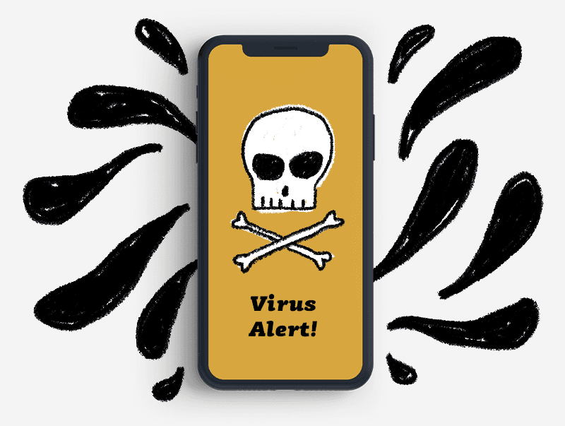 Smartphone zeigt rotes Virus Alarm