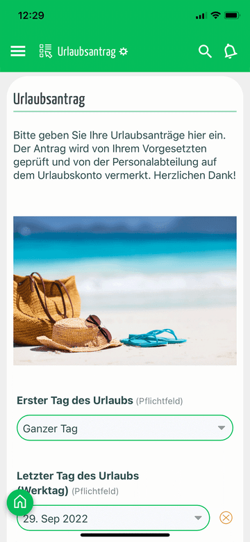 Urlaubsantrag Formulare Quiply MitarbeiterApp Screenshot
