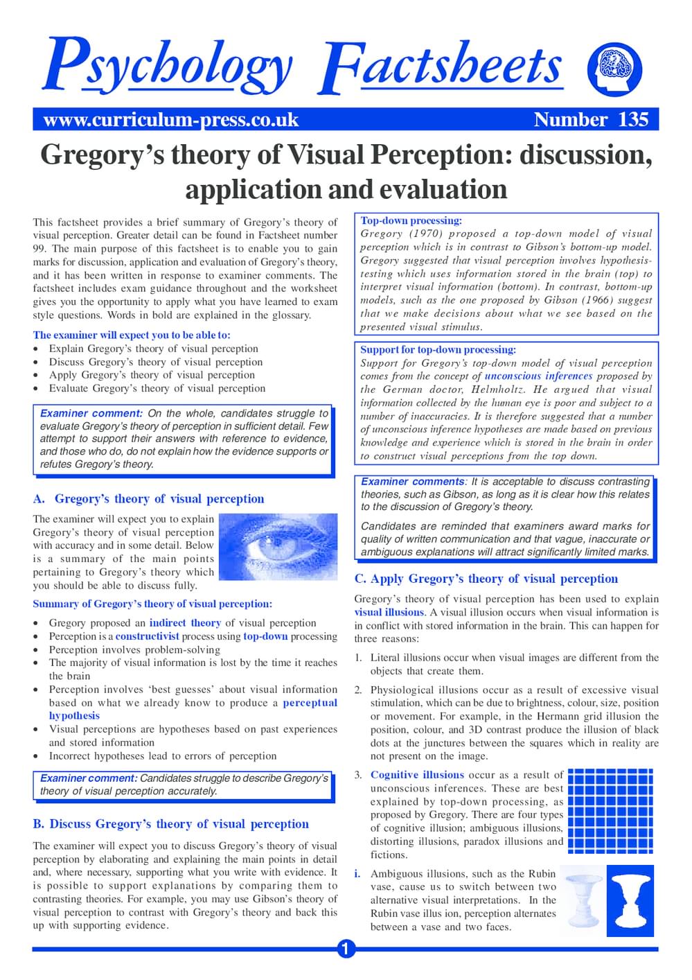 Curriculum Press Gregory’s Theory of Visual Perception Discussion