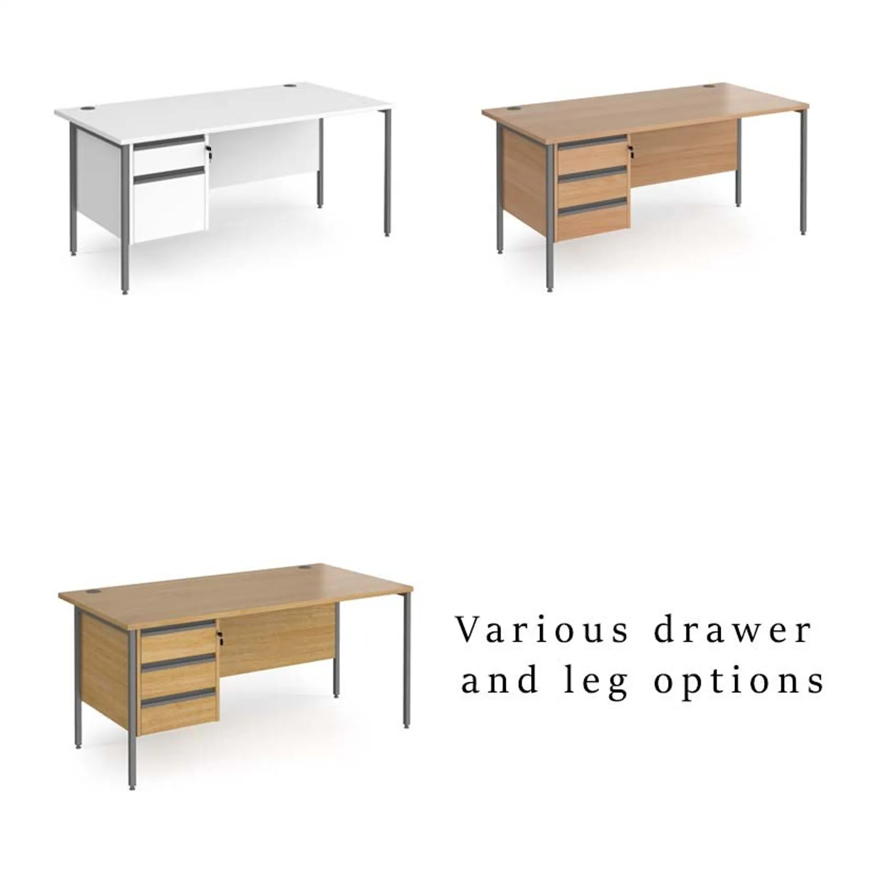 LOF Dams contract 25 H frame straight let with two drawer pedastal 1360 WHITE colour options