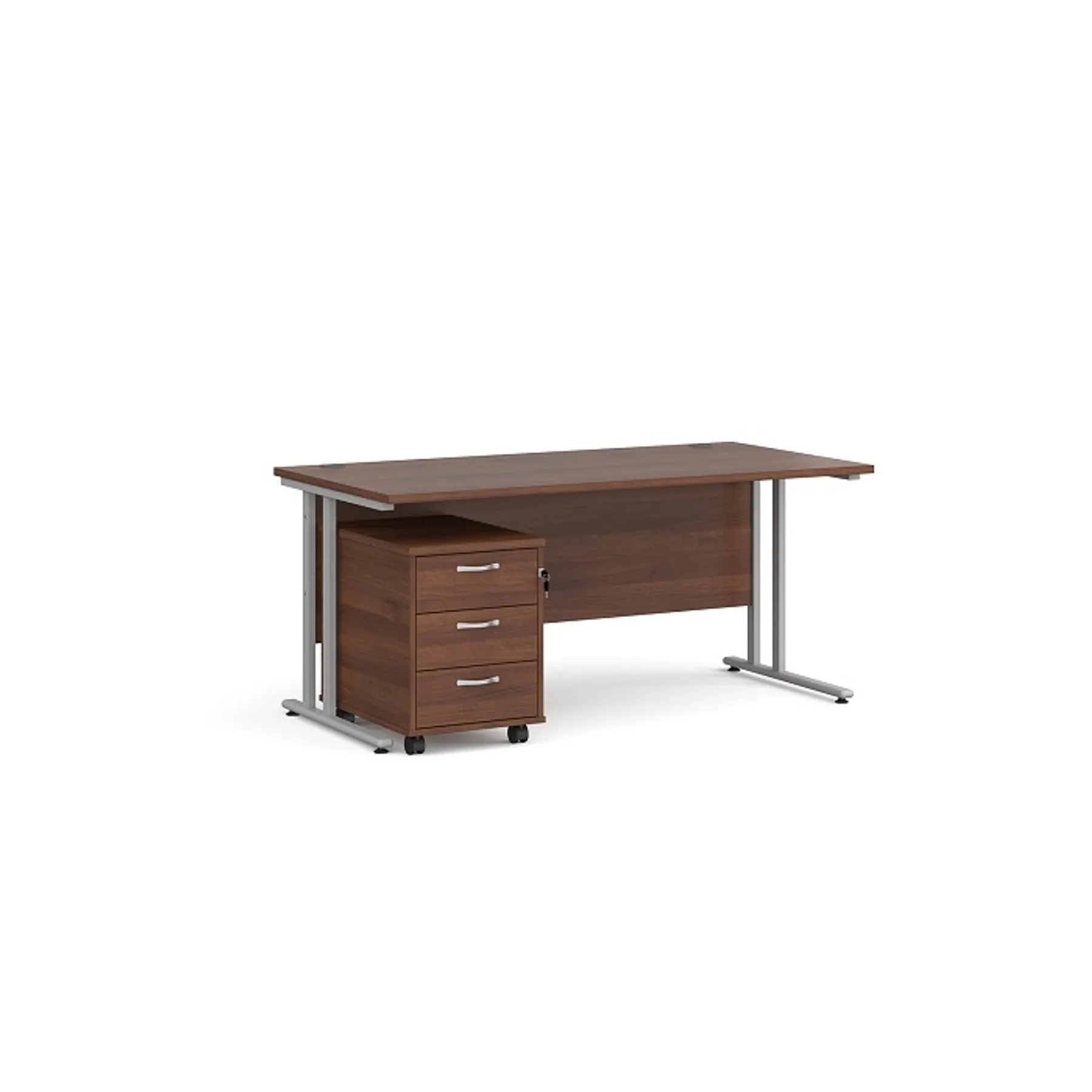 LOF Direct Dams straight desk with mobile pedestal bundle 2 drawer walnut office furniture