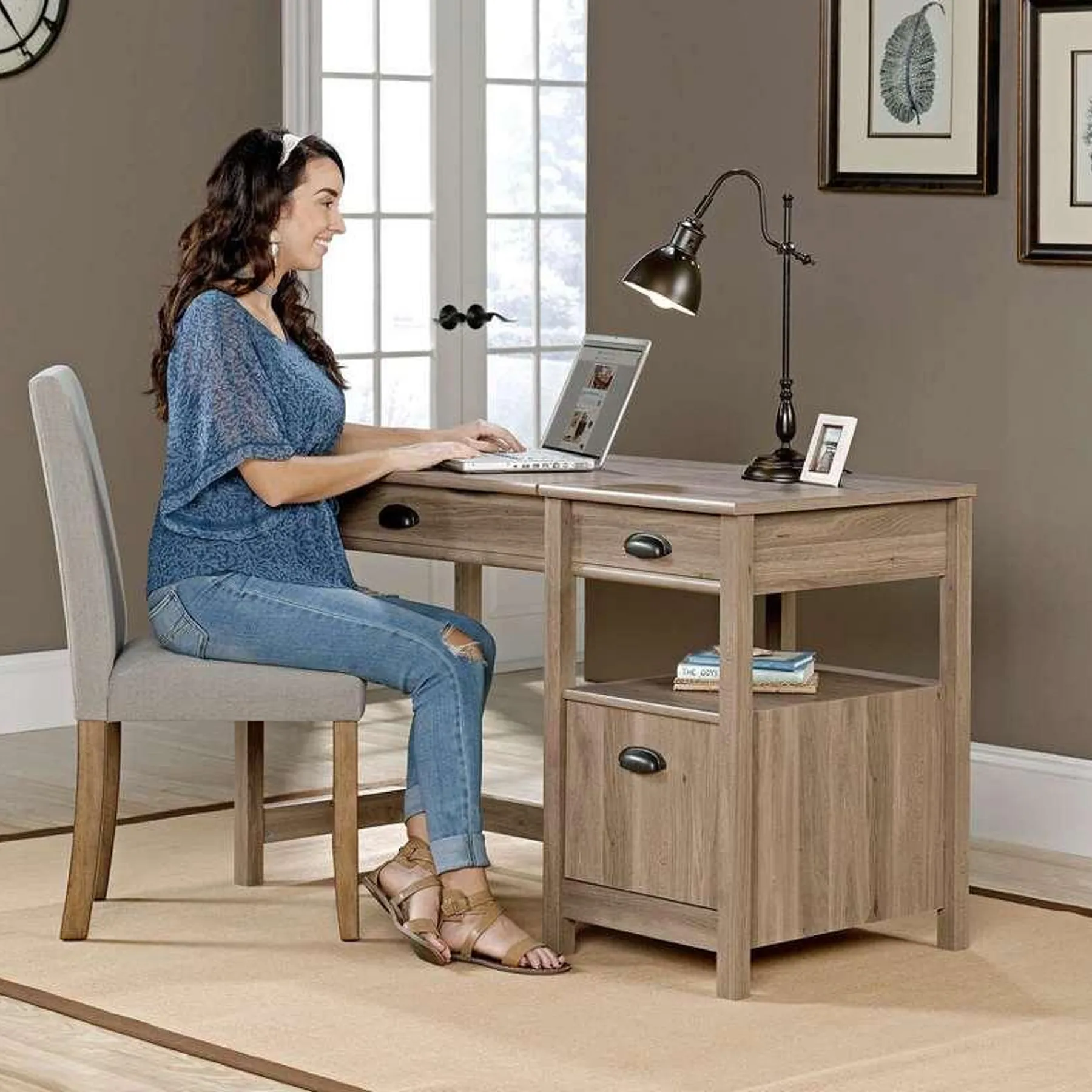 LOF Direct Teknik sit stand desk salt oak home office desk 5422379 2
