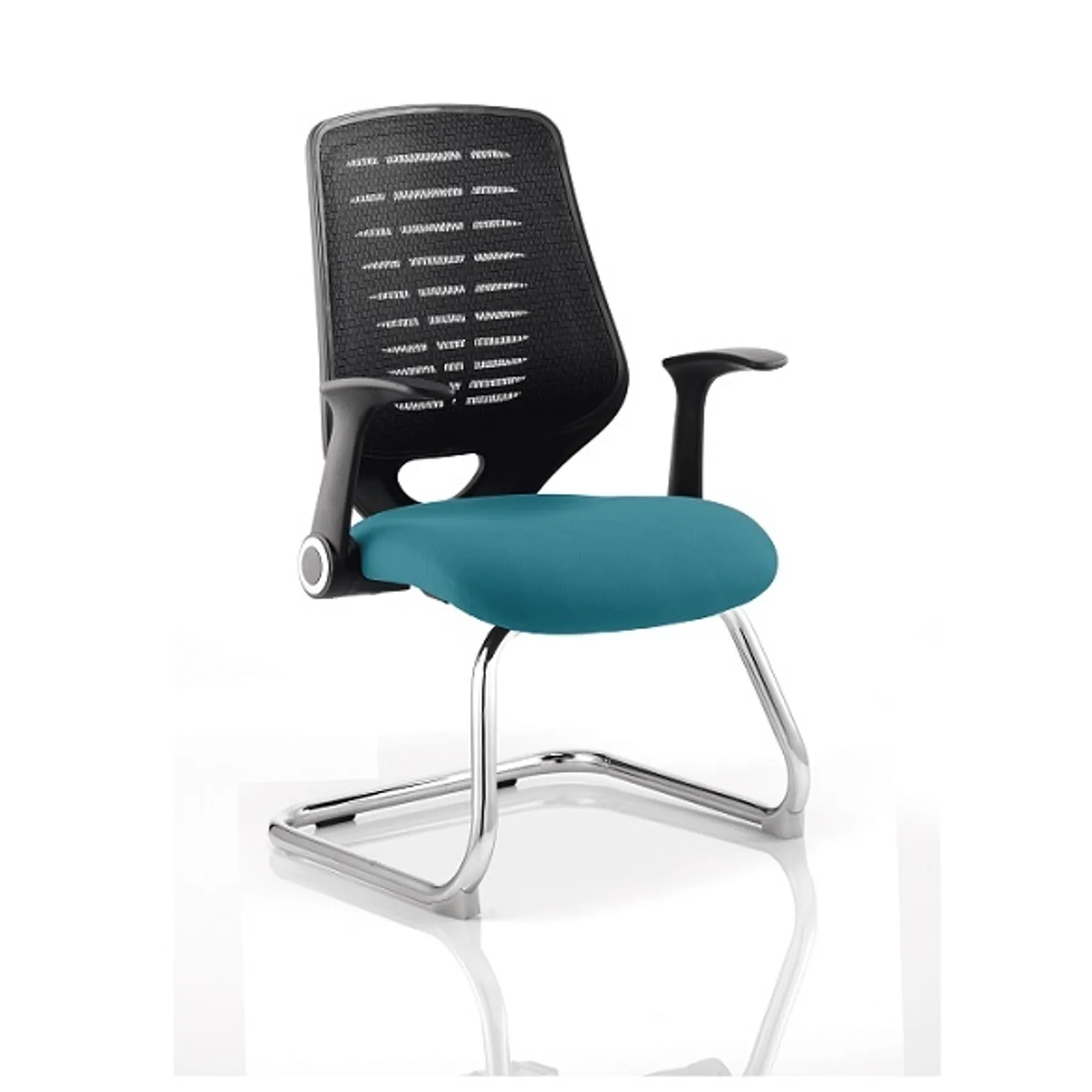 Lof Direct Dynamic Relay bespoke mesh back meeting Chair with chrome cantilever frame and teal seat