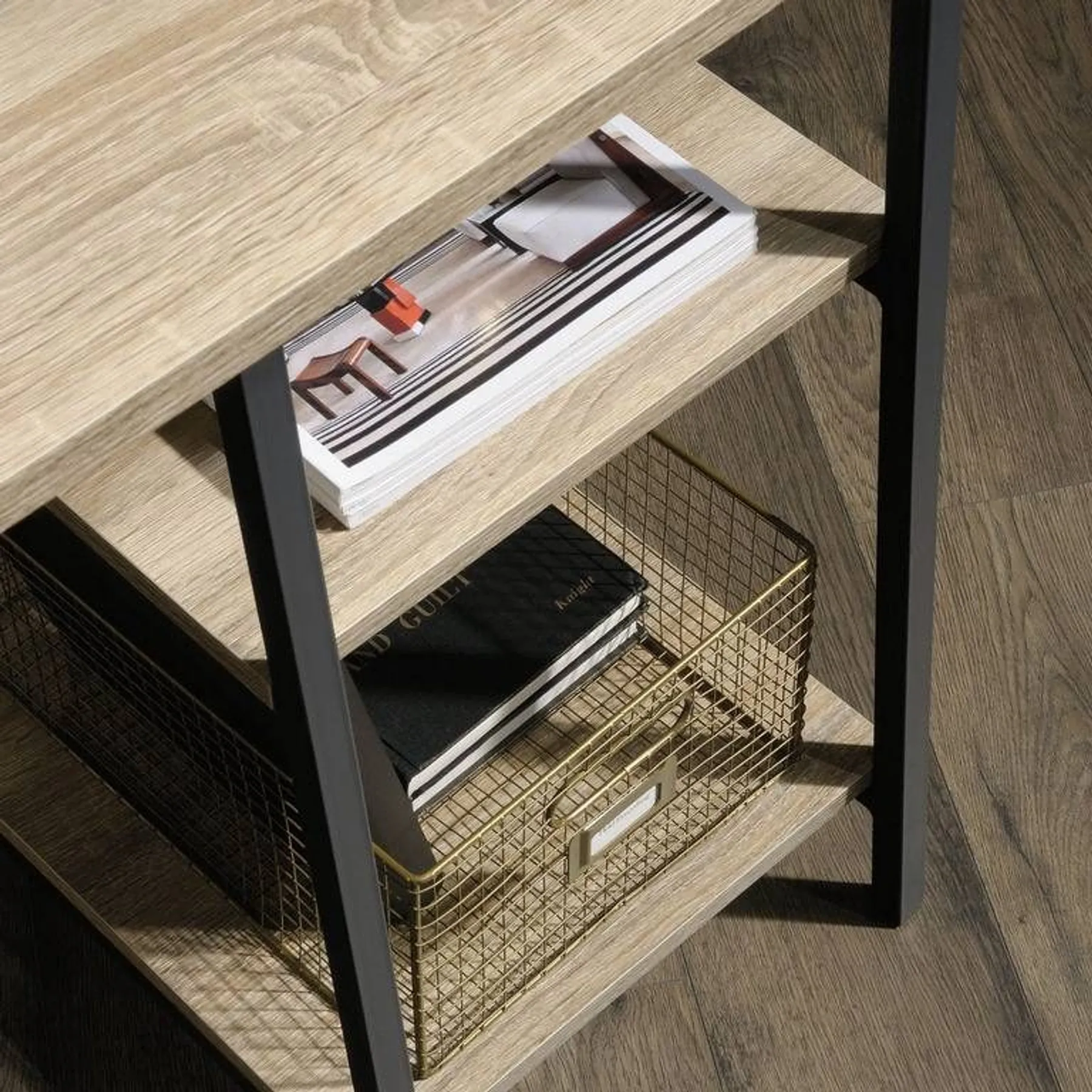 Lof Direct Teknik industrial style bench charter oak home office desk straight 5420032 shelves