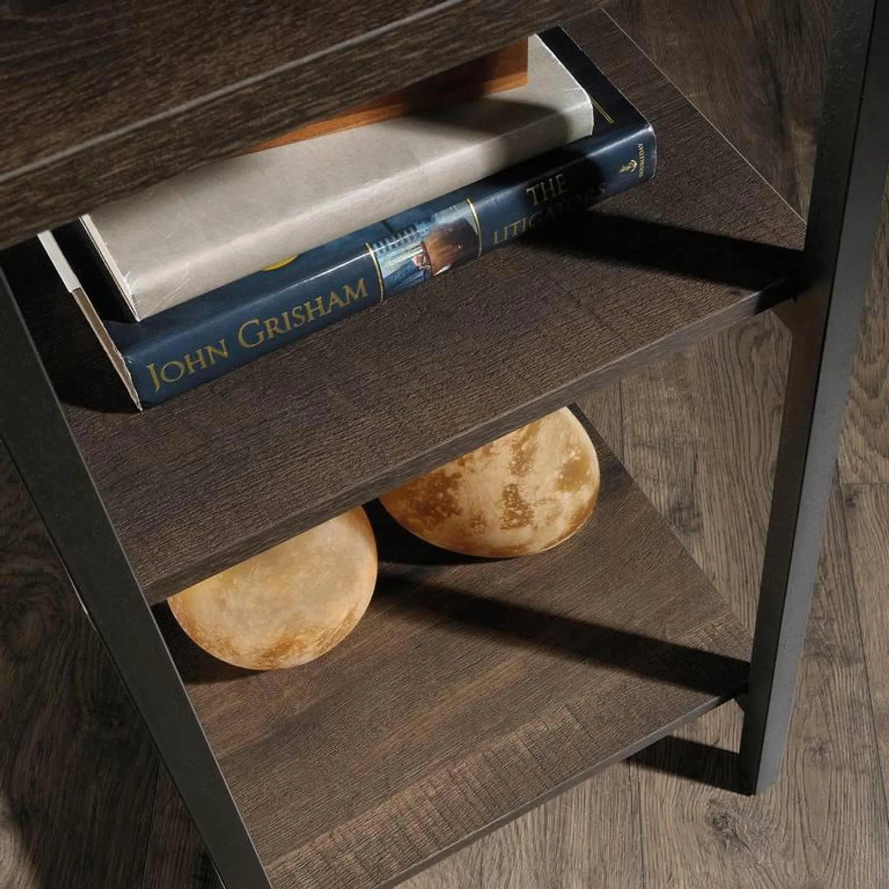 Lof Direct Teknik industrial style bench smoked oak home office desk straight 5423024 detail shelves