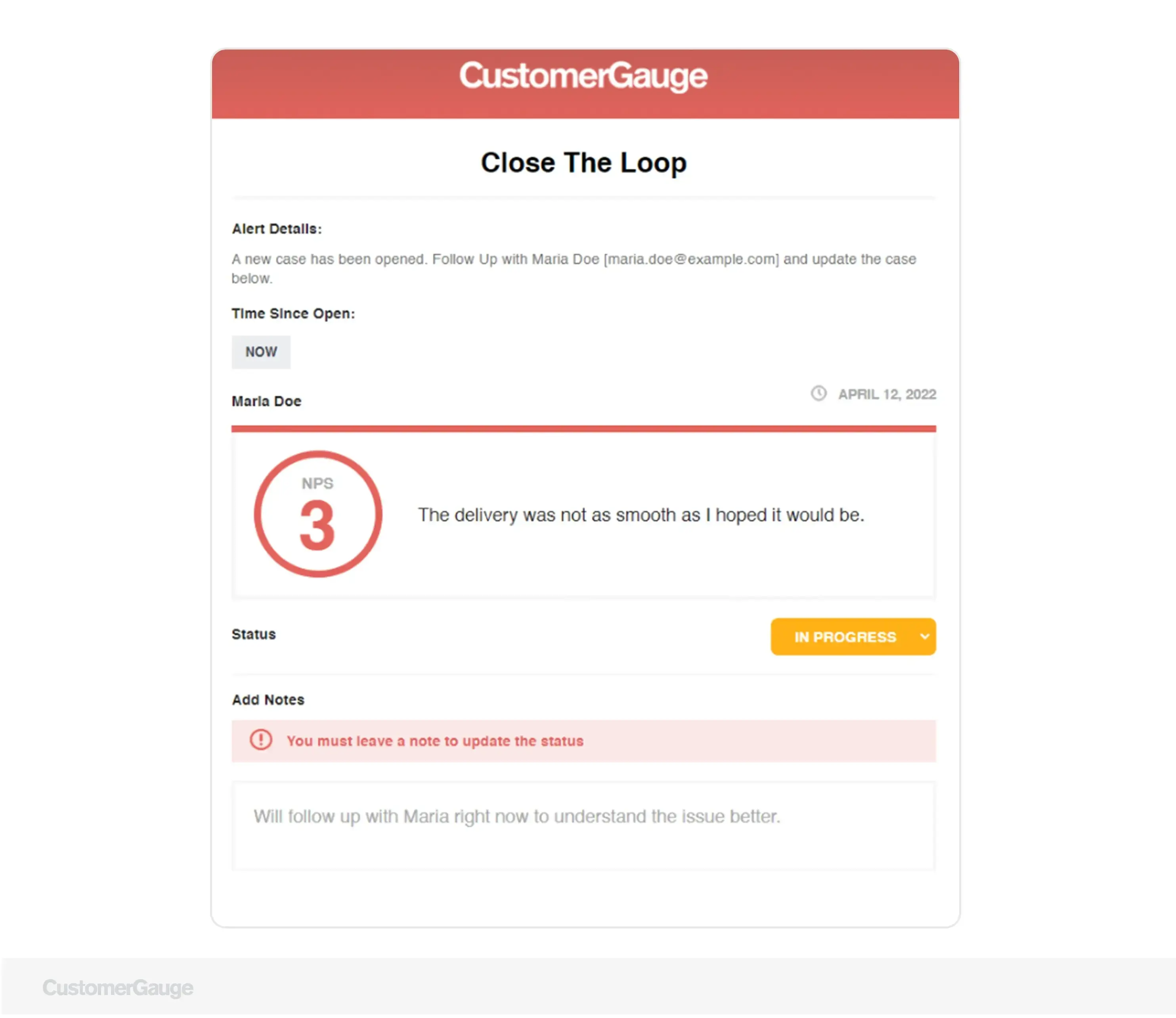 CustomerGauge Close the Loop Feature