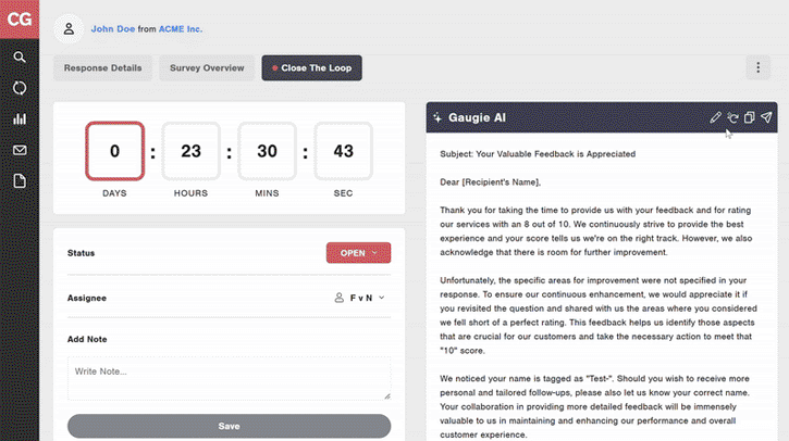 CustomerGauge Close the Loop AI Assistant