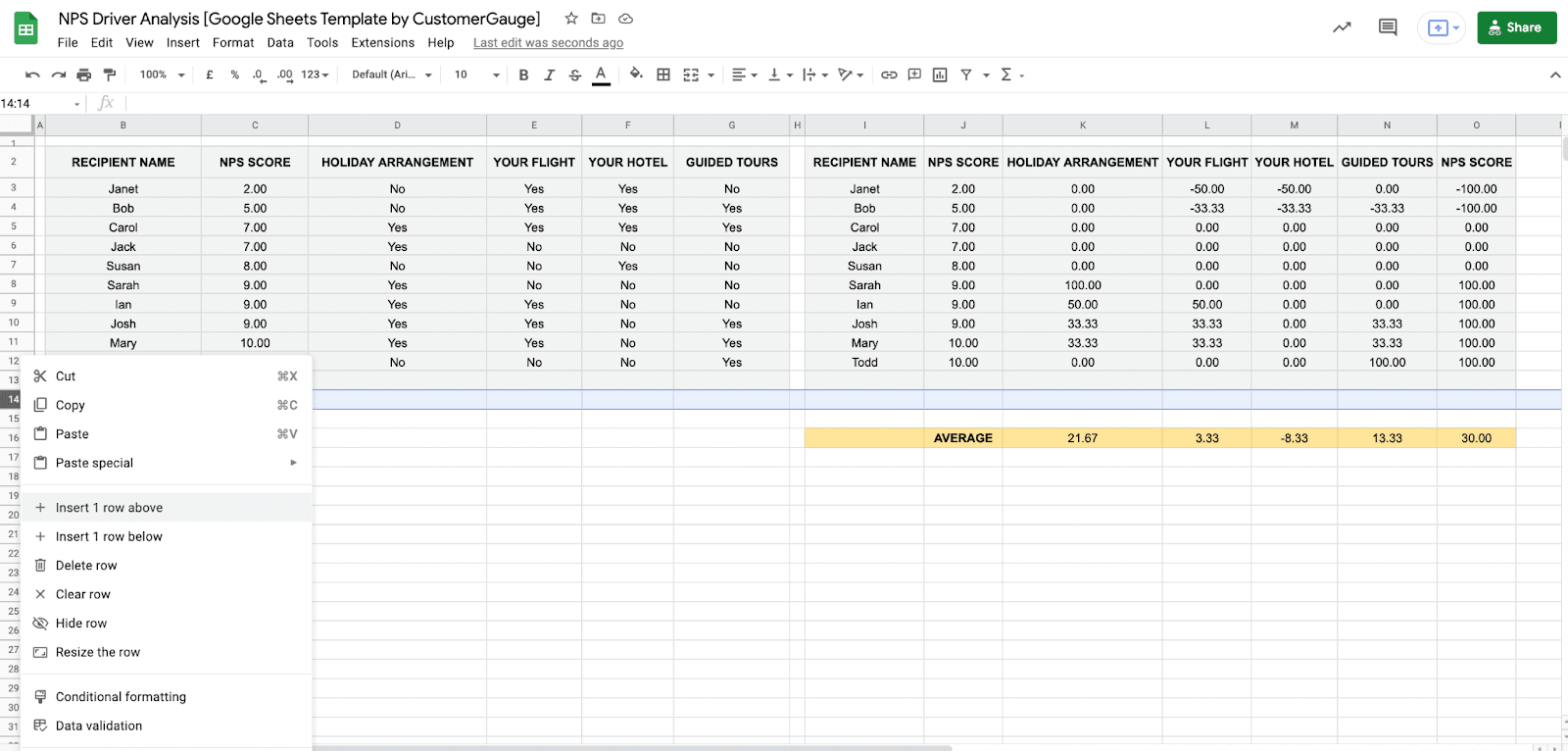 NPS Driver Analysis Spreadsheet