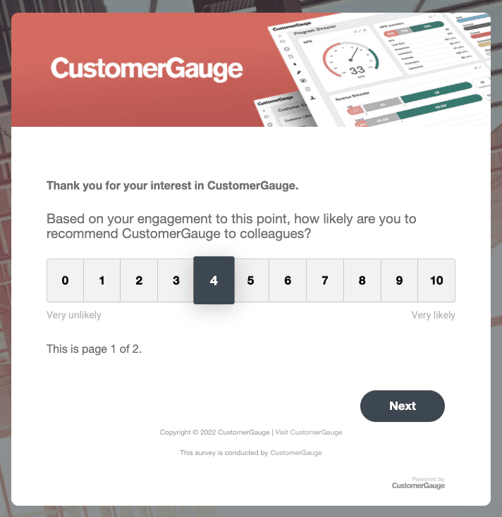 Post-demo survey question example