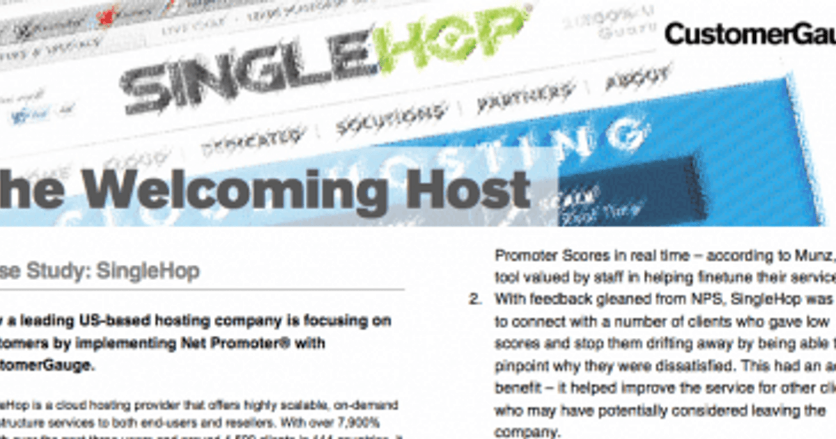 Case Study: The Welcoming Host - How SingleHop Implemented their NPS…