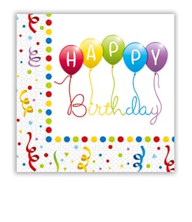 Happy Birthday Streamers - Two-ply Paper Napkins 33x33 cm - 81285