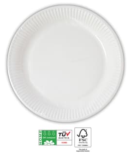 Decorata White Compostable Products - Home Compostable White Paper Plates 23 cm FSC - 90640