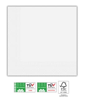 Decorata White Compostable Products - Home & Industrial Compostable Three-Ply Paper Napkins 33x33 cm FSC - 91589