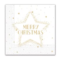Decorata Seasonal Napkin Designs - Gold Merry Christmas Star Three-Ply Paper Napkins 33x33 cm. - 91861