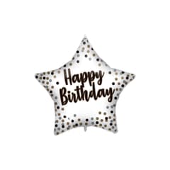 Standard & Shaped Foil Balloons - White-Gold Happy Birthday Foil Balloon 46 cm. - 92417