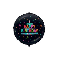 Shaped Foil Balloons - Happy Birthday Black Confetti Foil Balloon 46 cm. - 92425