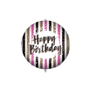 Standard & Shaped Foil Balloons - Happy Birthday Pink Gold Stripes Foil Balloon 46 cm. - 92430