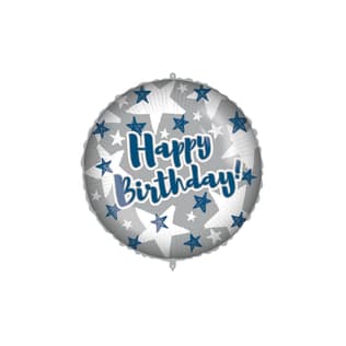 Shaped Foil Balloons - Happy Birthday Blue Silver Stars Foil Balloon 46 cm. - 92434