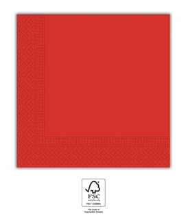 Solid Color Compostable - Red Three-Ply Paper Napkins 33x33 FSC. - 93048