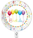 Happy Birthday Streamers - Paper Plates 23 cm. FSC. - 93426