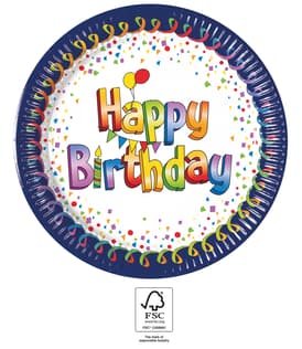 Decorata Multicolor Happy Birthday - Paper Plates 23 cm FSC. - 93447